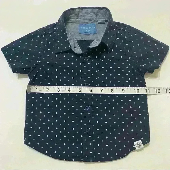 Perry Ellis Shirt Baby Boys Size 12M Navy Blue Button Up Short Sleeve Pocket - Picture 7 of 7